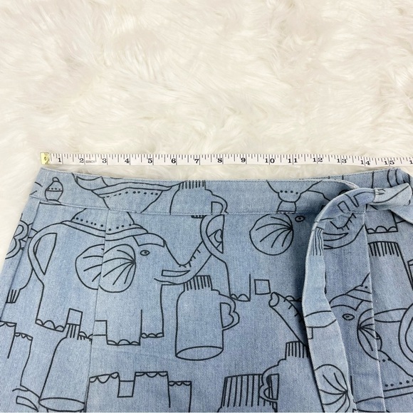 ANTHROPOLOGIE Lea & Viola Denim Wrap Skirt with Elephant Print Size Medium - Picture 7 of 9